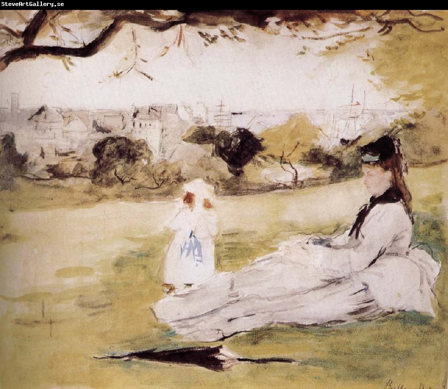 Berthe Morisot The mother and her child on the meadow